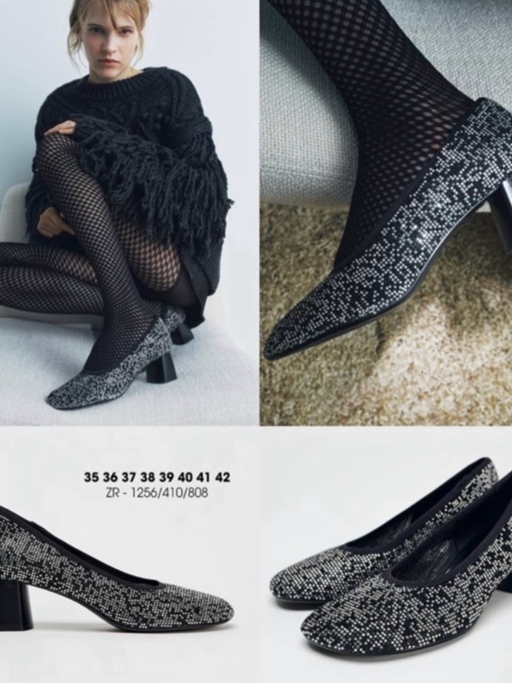 Zara Black and Silver Sparkle Block Heel Pumps - Women
